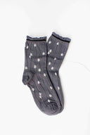 Wavy Daisy Cotton Blend Socks: Navy