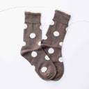 Polka Dot Ruffle Trim Crew Socks : Mocha