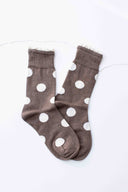Polka Dot Ruffle Trim Crew Socks : Mocha