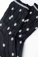 Wavy Daisy Cotton Blend Socks: Navy