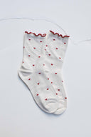 Mini Heart Ruffle Cotton Blend Socks: Wine/Gold