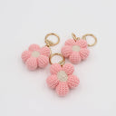 Hand-Knitted Pink Flower Keychain for a Romantic Feel