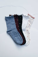 Mini Heart Ruffle Cotton Blend Socks: Wine/Gold