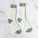 Women's 2 Tone Jacquard Casual Socks: Ivory/Sage