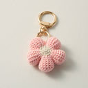 Hand-Knitted Pink Flower Keychain for a Romantic Feel