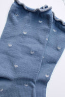 Mini Heart Ruffle Cotton Blend Socks: Blue/Silver