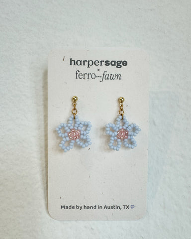 Beaded Daisy Dangle Studs, Lavender