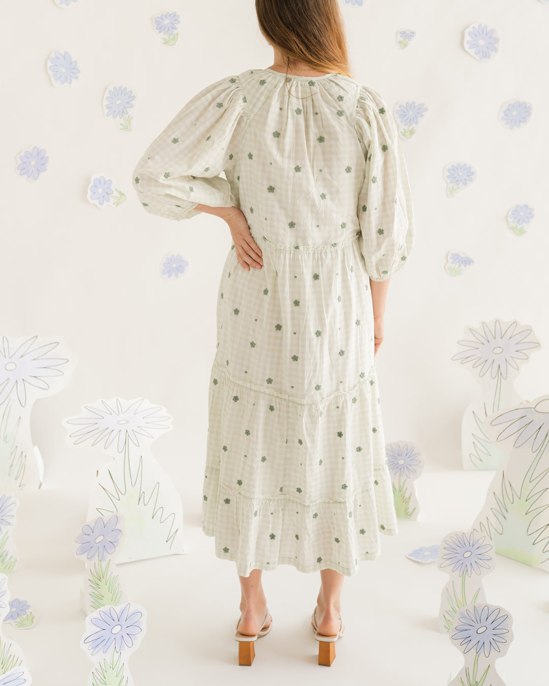 Harper Secret Garden Dress I Green Gingham Midi Tiered Dress