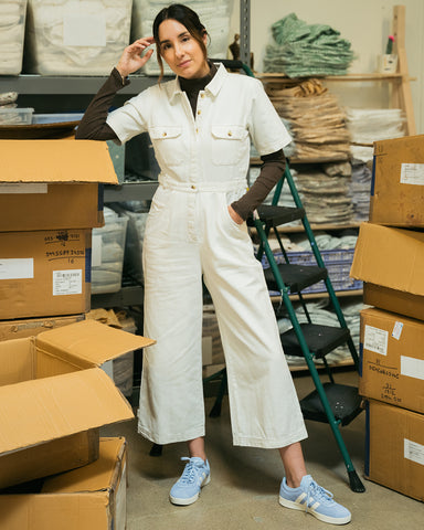 Alessandra - Aviator Jumpsuit in White Denim - Womens Clothing - new  arrivals denim jumpsuit long sleeve boiler suit – Secret Girl Stuff