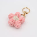 Hand-Knitted Pink Flower Keychain for a Romantic Feel