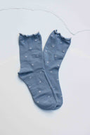 Mini Heart Ruffle Cotton Blend Socks: Blue/Silver
