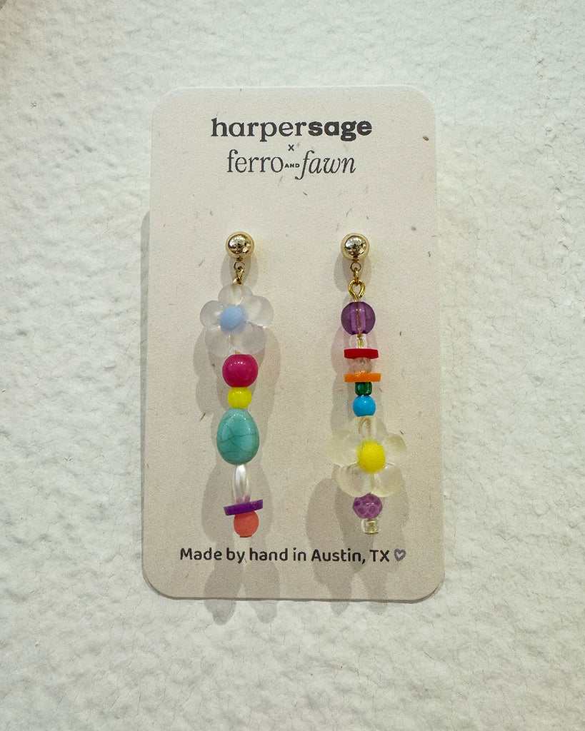 Repurposed Bead Dangle Studs, Multi Color