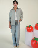 Sage Outset Shirt- Green Ivory, Cotton Gauze