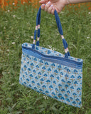 Indigo Floral, Block Print Quilted Handbag