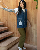 Sage Keepsake Denim Vest w. Pocket Applique
