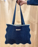 Denim Scallop Quilted Tote