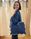 Denim Scallop Quilted Tote