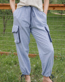Sage Stripe Pull-On Barrel Pant